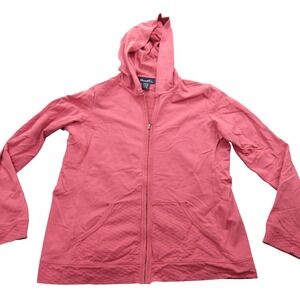 Denim & Co Womens Full Zip Hoodie Pink Textured Cotton Spandex ‎ Medium
